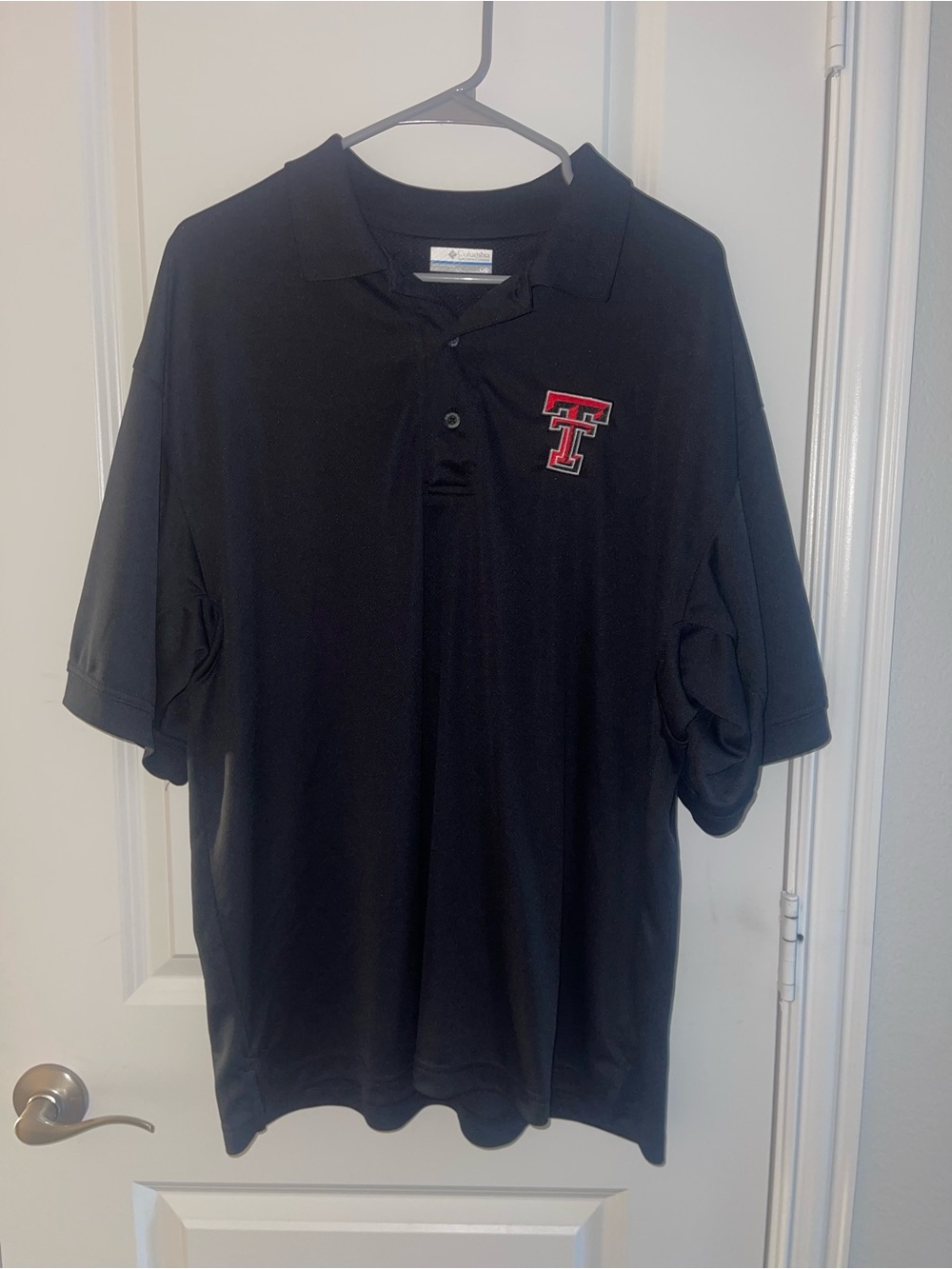 Columbia Black Polo with Red Texas Tech Emblem